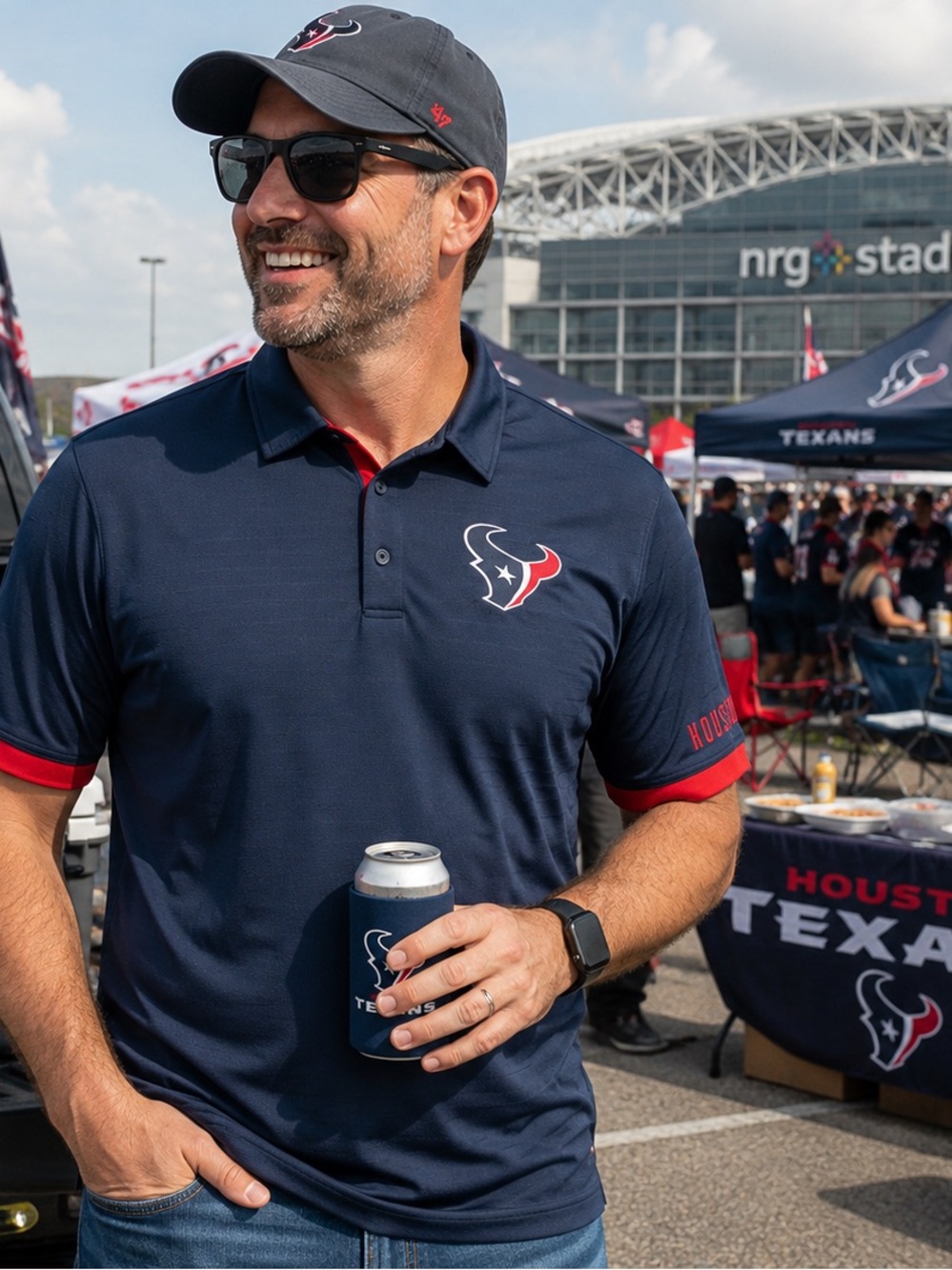 Houston Texans NFL Team Apparel Polo Shirt Mens Large Blue Red NWT Football